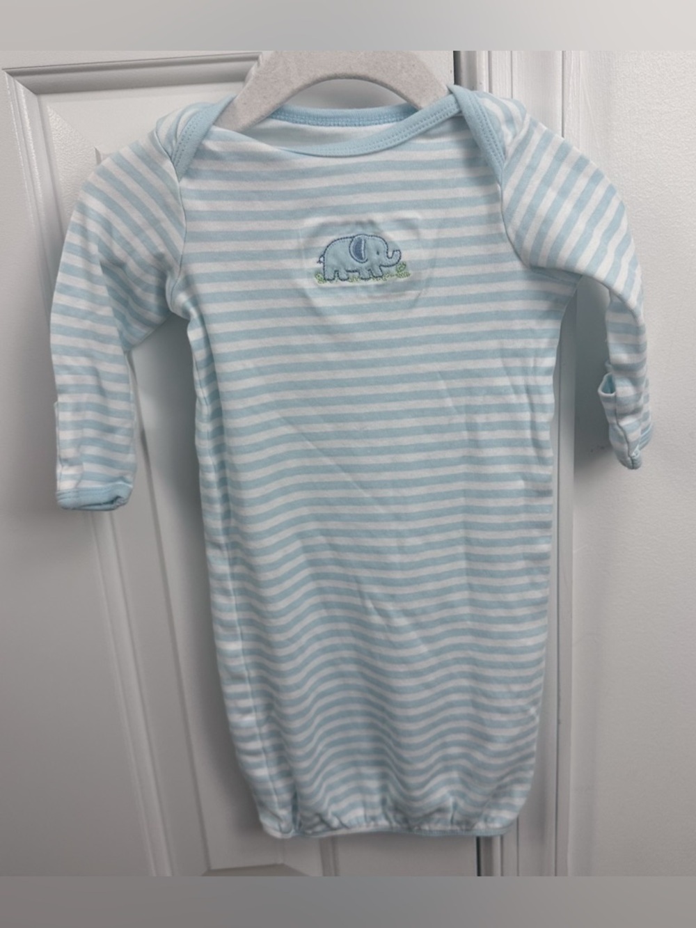 Little me boy gown blue stripes elephant 0-3m